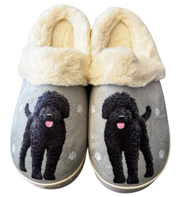 SNUGGS Memory Foam BLACK LABRADOODLE Dog Non Slip Slippers By E&S Pets (Choose Size)