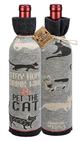 PRIMITIVES BY KATHY ALCOHOL WINE BOTTLE SOCK ‘STAY HOME, DRINK WINE & PET THE CAT’ - Novelty Socks for Less