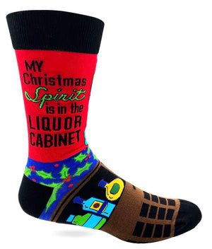 FABDAZ Brand Men’s CHRISTMAS Socks ‘MY CHRISTMAS SPIRIT IS IN THE LIQUOR CABINET’ - Novelty Socks And Slippers