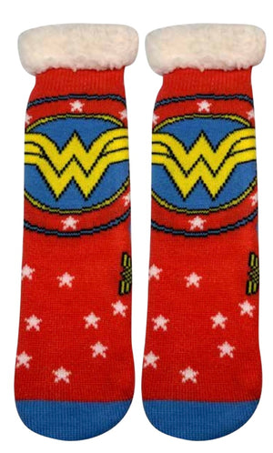 DC COMICS WONDER WOMAN Ladies Sherpa Lined Gripper Bottom Slipper Socks - Novelty Socks And Slippers