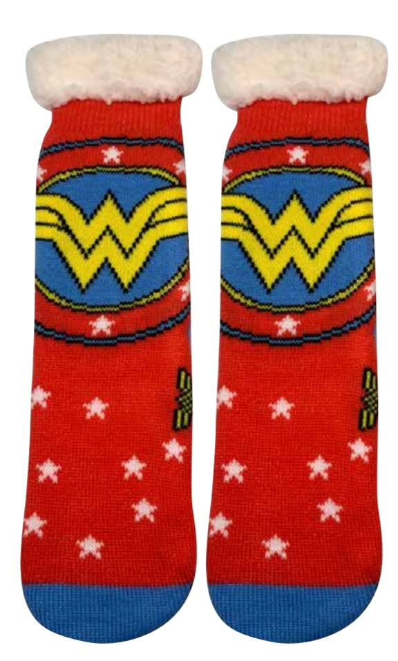 DC COMICS WONDER WOMAN Ladies Sherpa Lined Gripper Bottom Slipper Socks