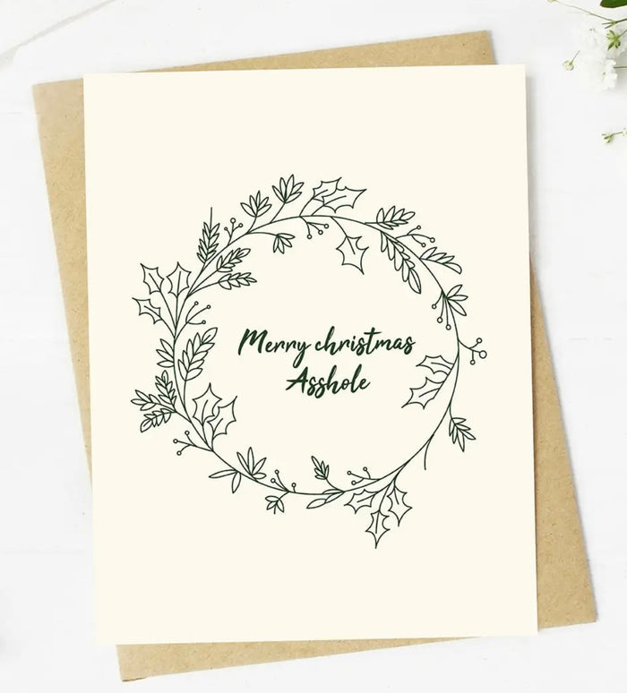Sassy Christmas Greeting Card MERRY CHRISTMAS ASSHOLE *Made In The USA