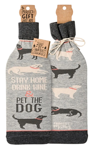 PRIMITIVES BY KATHY ALCOHOL BOTTLE SOCK ‘STAY HOME, DRINK WINE & PET THE DOG’ - Novelty Socks for Less