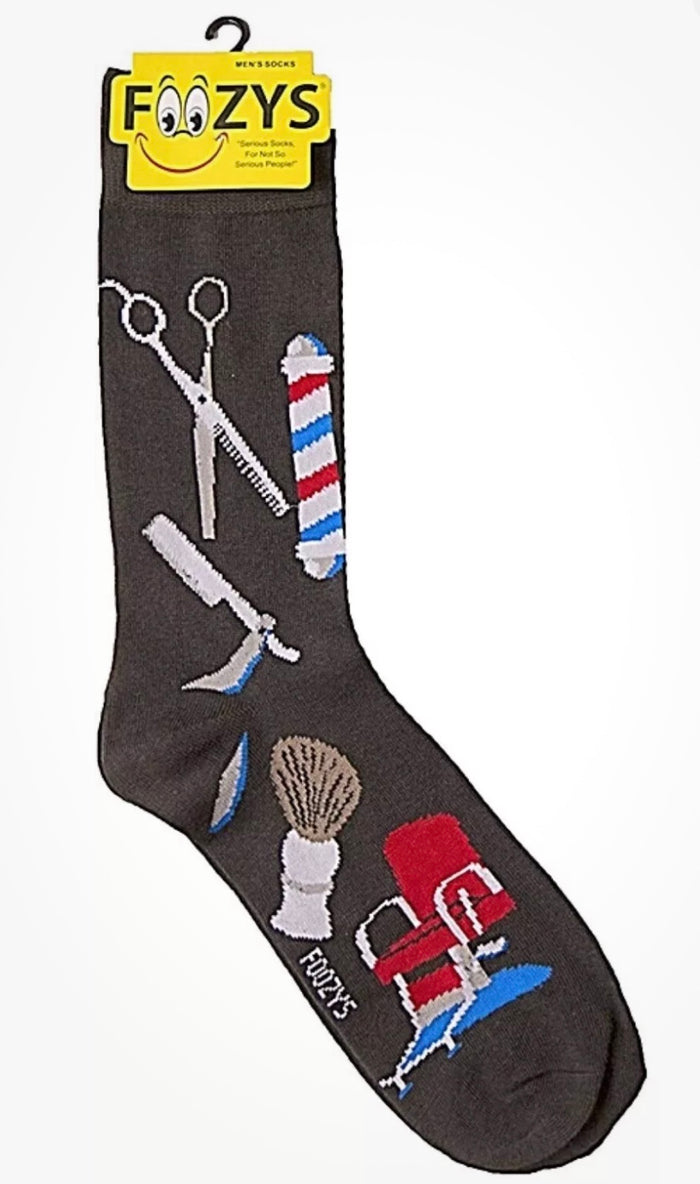 FOOZYS Brand Men’s BARBER SHOP Socks SCISSORS, BARBER CHAIR & POLE