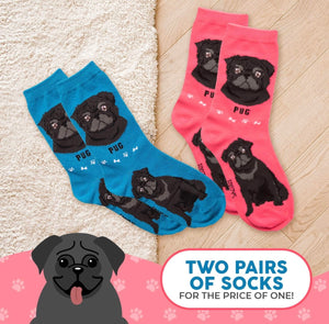 FOOZYS BRAND Ladies 2 Pair Of BLACK PUG DOG Socks