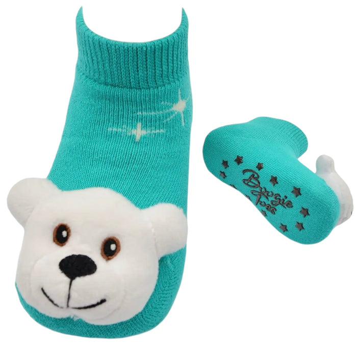 BOOGIE TOES Baby POLAR BEAR Rattle Gripper Bottom Socks By PIERO LIVENTI