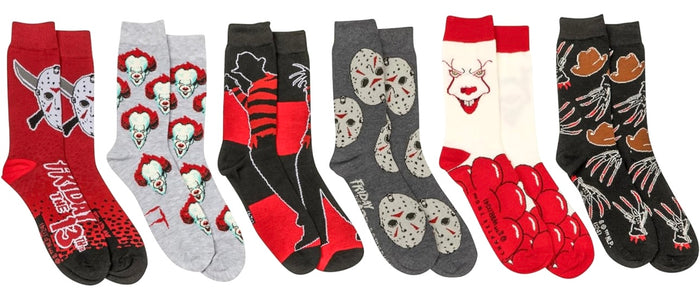 HORROR Movie Men’s 6 Pack Gift Set Of Socks PENNYWISE, JASON VOORHEES & FREDDY KRUEGER