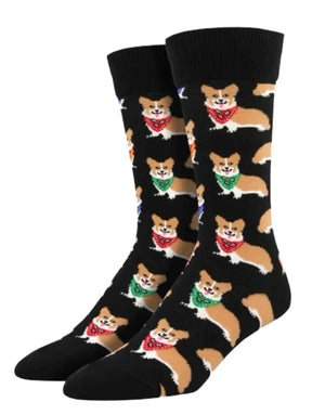 SOCKSMITH Brand Men’s CORGI DOGS With BANDANAS Socks CORGI’S ALL OVER - Novelty Socks And Slippers