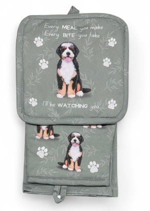 BERNEDOODLE Dog 3 Piece  Oven Mitt & Tea Towel Set By E&S Pets - Novelty Socks And Slippers