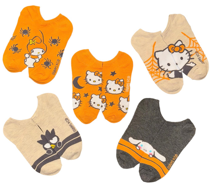 SANRIO HELLO KITTY Ladies 5 Pair Of HALLOWEEN No Show Socks CINNAMOROLL, BADTZ-MARU, MY MELODY