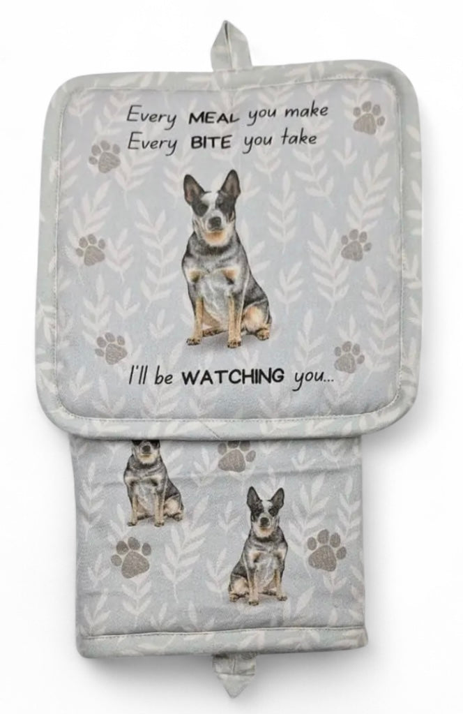 AUSTRALIAN CATTLE Dog 3 Piece Oven Mitt & Kitchen Tea Towel Set By E&S Pets