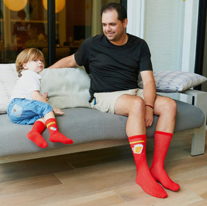 SIDEKICKS By Piero Liventi Adut & Child Sock Set ‘DRINKING BUDDIES’ With BEER & BOTTLE - Novelty Socks And Slippers