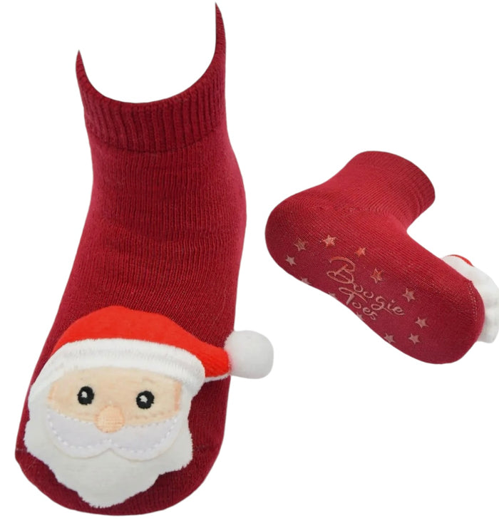 BOOGIE TOES Baby SANTA CLAUS Rattle Gripper Bottom Socks By PIERO LIVENTI