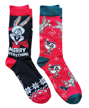 LOONEY TUNES Men’s 2 Pair Of CHRISTMAS Socks ‘Merry Everything’ - Novelty Socks And Slippers