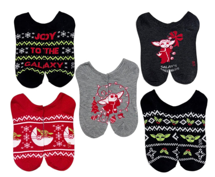 STAR WARS Ladies BABY YODA CHRISTMAS 5 Pair Of No Show Socks ‘Joy To The Galaxy’