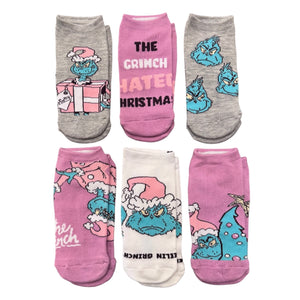 DR. SEUSS HOW THE GRINCH STOLE CHRISTMAS Ladies 6 Pair Of Cushion Ankle Socks ‘FEELIN’ GRINCHY’ - Novelty Socks And Slippers