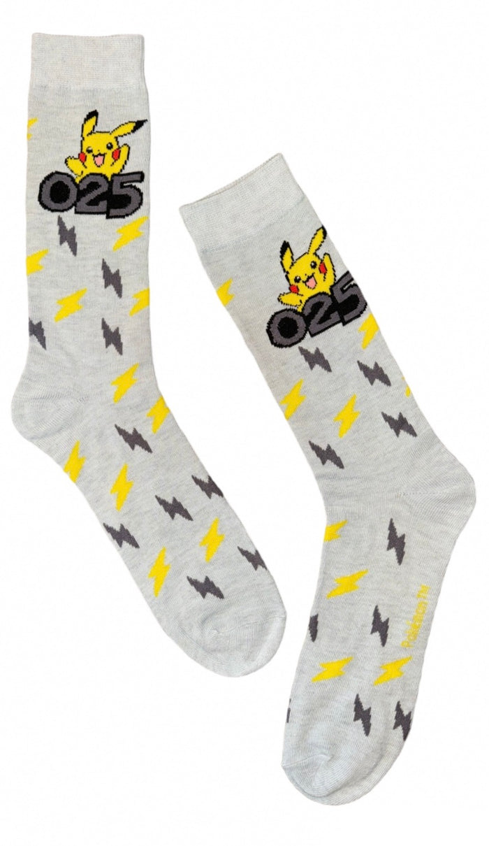 POKEMON Men’s PIKACHU 025 Socks With LIGHTENING BOLTS