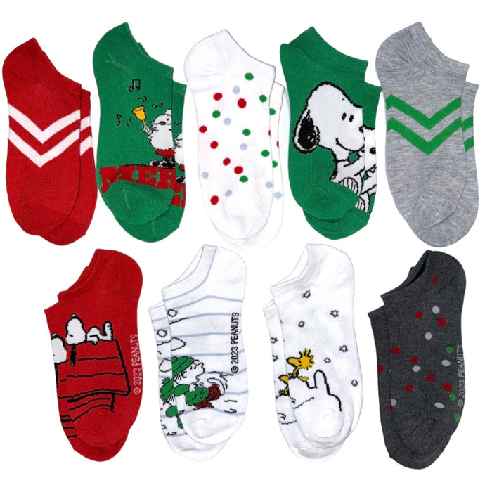 PEANUTS Ladies CHRISTMAS 9 Pair Of Low Show Socks SNOOPY, CHARLIE BROWN 'MERRY'