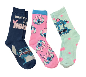 DISNEY LILO & STITCH Ladies EASTER 3 Pair Of Socks ‘DON’T WORRY BE HOPPY’ - Novelty Socks And Slippers