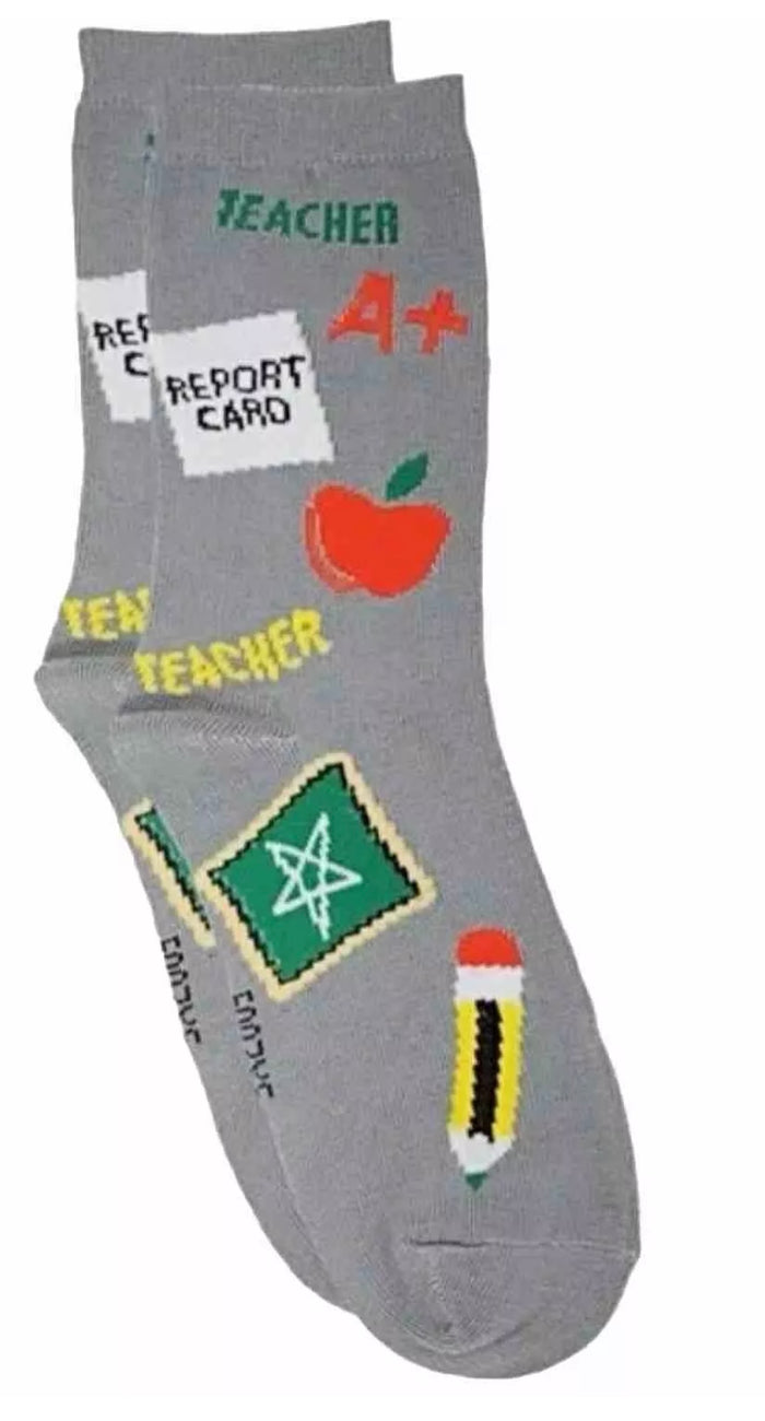 FOOZYS Brans Ladies TEACHER Socks REPORT CARD, APPLE, A+