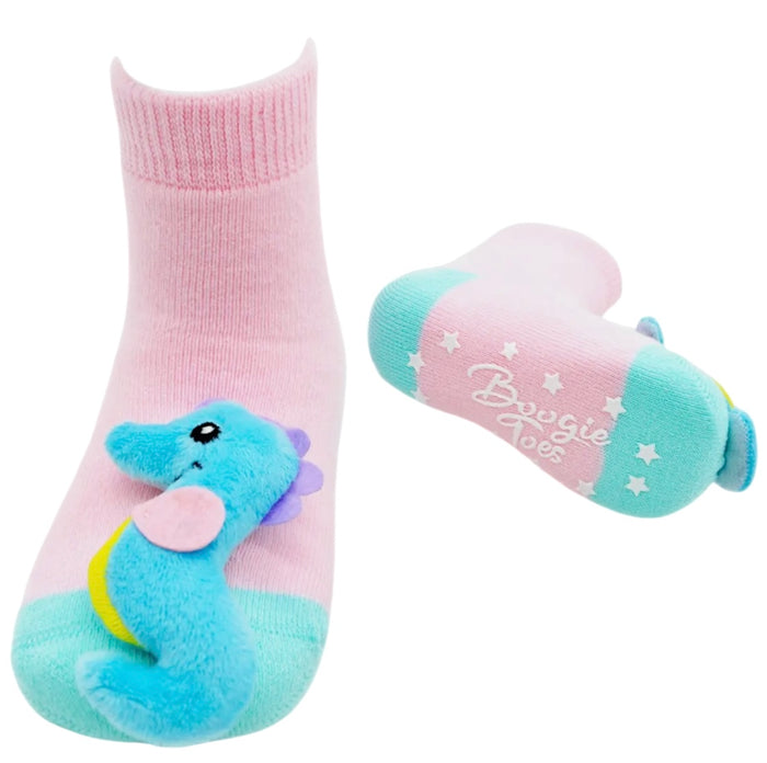 BOOGIE TOES Unisex Baby SEAHORSE RATTLE GRIPPER BOTTOM SOCKS By PIERO LIVENTI