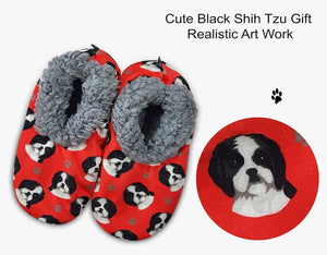 COMFIES BRAND LADIES SHIH TZU (BLACK & WHITE) NON-SKID SLIPPERS