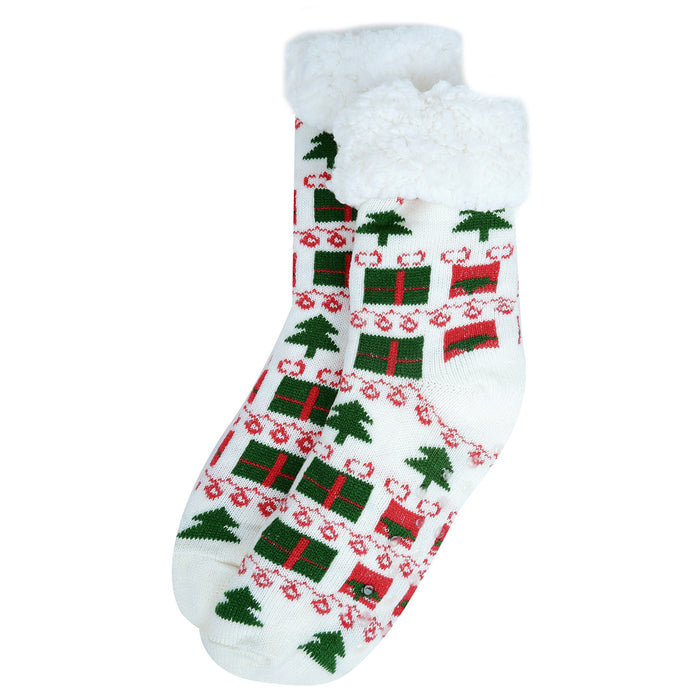 NOLLIA BRAND Ladies CHRISTMAS NON-SKID SHERPA SLIPPER SOCKS