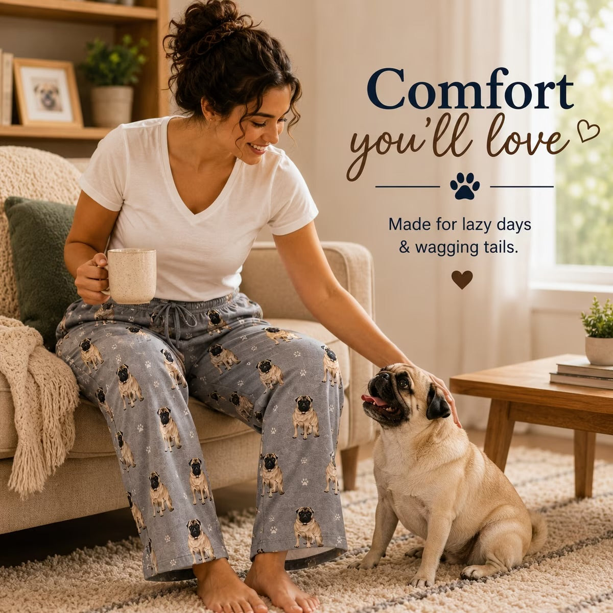 PUG Dog Adult Unisex PAJAMA BOTTOMS COMFIES Brand By E&S PETS (CHOOSE SIZE)