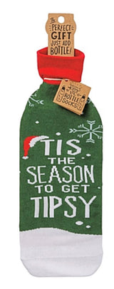 PRIMITIVES BY Kathy CHRISTMAS ALCOHOL WINE BOTTLE SOCK ‘TIS THE SEASON TO GET TIPSY’ - Novelty Socks for Less