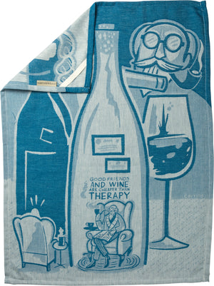 PRIMITIVES BY KATHY ‘GOOD FRIENDS & WINE ARE CHEAPER THAN THERAPY’ Tea Towel - Novelty Socks And Slippers