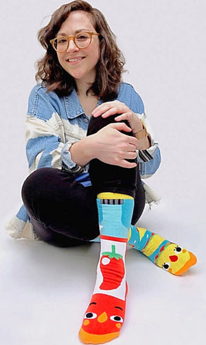 PALS SOCKS Brand Unisex TACO & HOT SAUCE Mismatched Gripper Bottom Socks (CHOOSE SIZE)