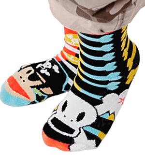 PALS SOCKS Brand Unisex PIRATE JULIUS & SKURVY Mismatched Gripper Bottom Socks (CHOOSE SIZE) By PAUL FRANK - Novelty Socks for Less