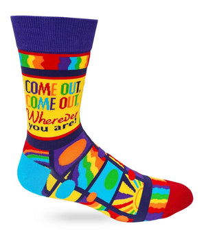 FABDAZ Brand Men’s PRIDE Socks COME OUT COME OUT WHEREVER YOU ARE
