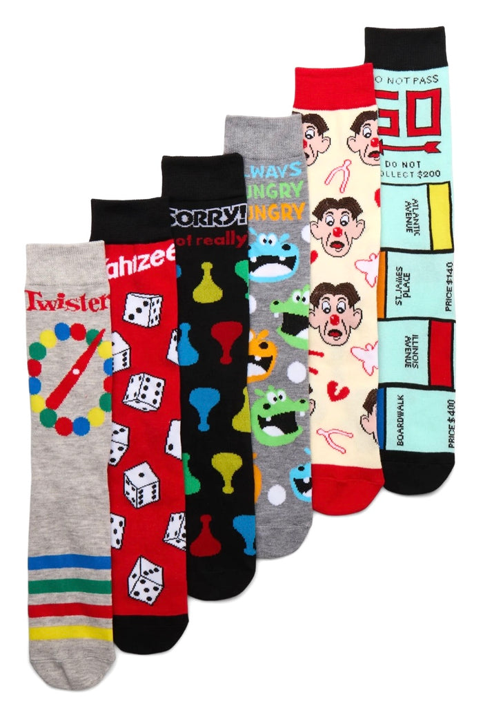HASBRO Games Men’s 6 Pair Of Socks Monopoly, Twister, Yahtzee, Operation