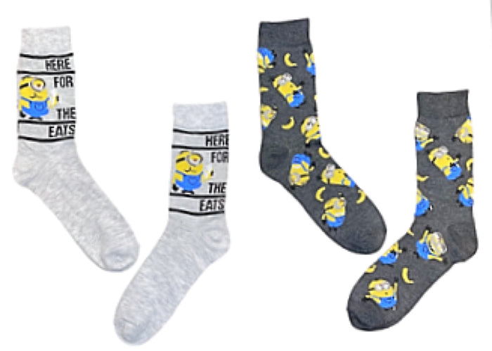 DESPICABLE ME Men’s MINIONS 2 Pair Of Socks ‘HERE FOR THE EATS’ With BANANAS