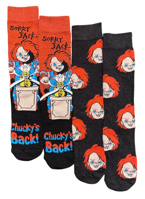 CHUCKY The Movie Men’s 2 Pair Of Socks ‘SORRY JACK CHUCKY’S BACK’ - Novelty Socks And Slippers