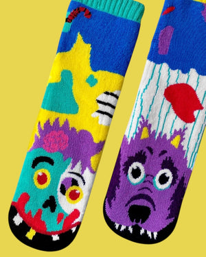 ZOMBIE & WEREWOLF Unisex Tween MISMATCHED GRIPPER SOCKS PALS SOCKS Brand - Novelty Socks And Slippers