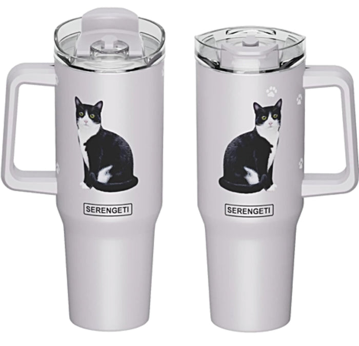 BLACK & WHITE (TUXEDO) CAT SERENGETI 40 Oz. Stainless Steel Ultimate Hot & Cold Tumbler By E&S PETS