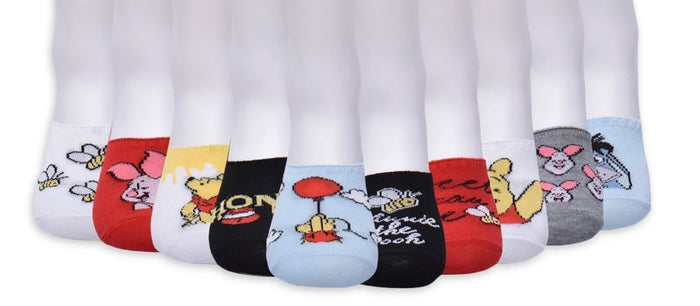 DISNEY WINNIE THE POOH Ladies 10 Pair Of Sneaker Liner Socks ‘SWEET AS CAN BEE’