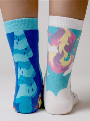 PALS SOCKS Brand Unisex Toddler & Kids CAT Mismatched Gripper Bottom Socks ABRA & CATABRA (CHOOSE SIZE) - Novelty Socks And Slippers