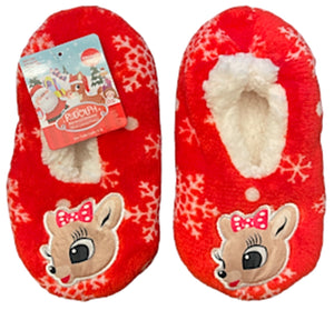 RUDOLPH THE RED-NOSED REINDEER Girls Snuggle Toes Slippers Size S/M - Novelty Socks for Less