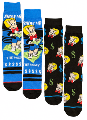 RICHIE RICH Men’s 2 Pair Of Socks With CASH ‘SHOW ME THE MONEY’ - Novelty Socks And Slippers