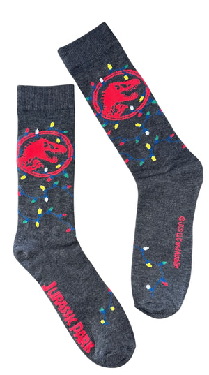 JURASSIC WORLD MEN’S CHRISTMAS SOCKS T-REX & CHRISTMAS LIGHTS - Novelty Socks And Slippers