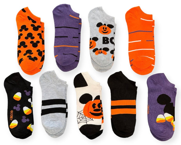 DISNEY LADIES HALLOWEEN 9 PAIR OF Low Show SOCKS MICKEY MOUSE PUMPKINS