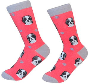 BLACK & WHITE SHIH TZU Dog Unisex Socks By E&S Pets CHOOSE SOCK DADDY, HAPPY TAILS, LIFE IS BETTER - Novelty Socks for Less