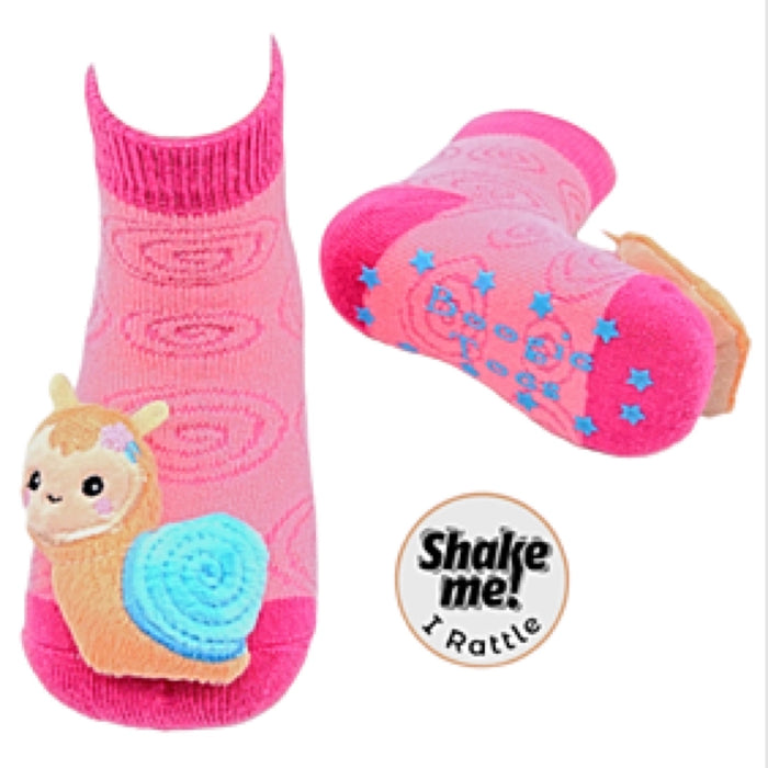 BOOGIE TOES Unisex Baby SNAIL Rattle Gripper Bottom Socks By PIERO LIVENTI
