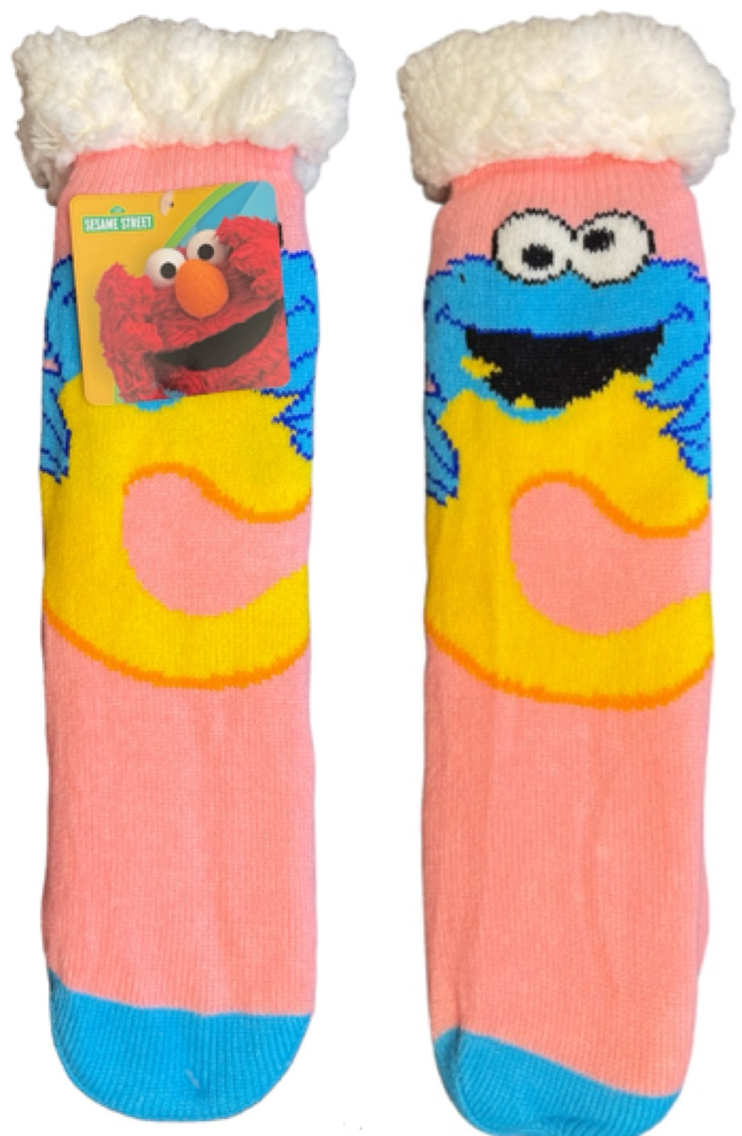 SESAME STREET Ladies COOKIE MONSTER Sherpa Lined Gripper Bottom Slipper