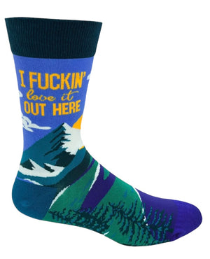 FABDAZ Brand Men’s OUTDOORS Socks ‘I FUCKING LOVE IT OUT HERE’ BALD EAGLE & MOUNTAINS - Novelty Socks And Slippers