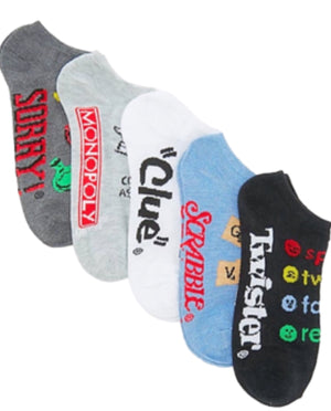 HASBRO GAMES Ladies 5 Pair No Show Socks OPERATION, CANDYLAND, TWISTER - Novelty Socks for Less