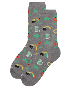 LUCK OF THE IRISH Ladies St. Patrick’s Day Socks MeMoi Brand POT O' GOLD, SHAMROCKS - Novelty Socks And Slippers